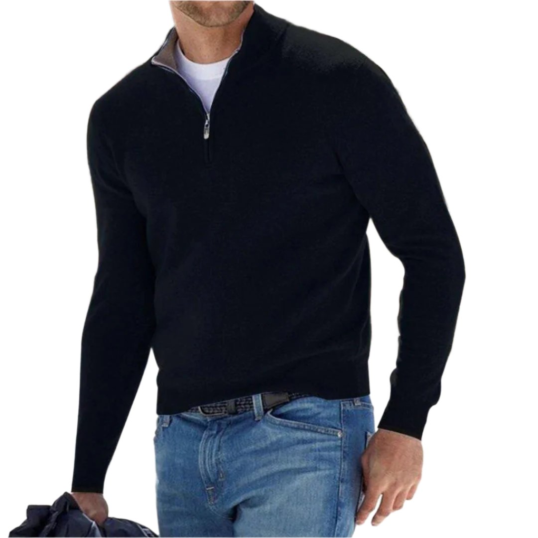 Levoire | Sweat À Col Polo Avec Fermeture Éclair Pour Hommes Noir