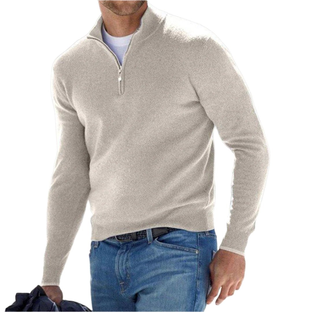 Levoire | Sweat À Col Polo Avec Fermeture Éclair Pour Hommes Braun