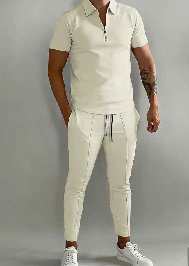 Levoire | Ensemble Pour Hommes 2 Pièces Avec Polo Et Joggers Beige