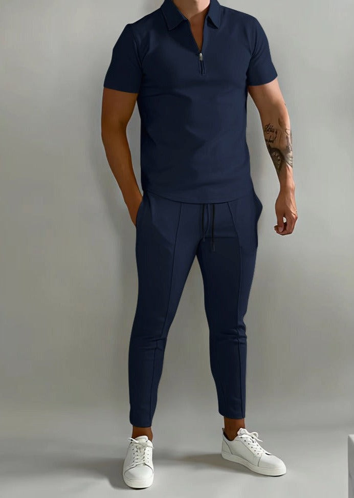 Levoire | Ensemble Pour Hommes 2 Pièces Avec Polo Et Joggers Bleu