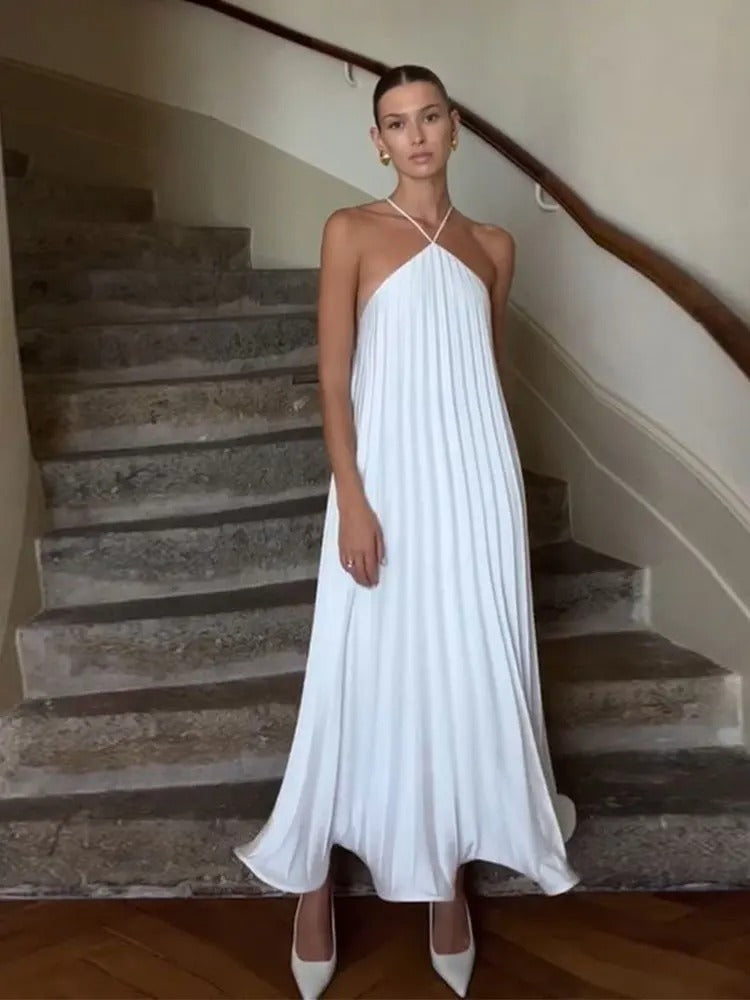 Levoire | Robe Halter Plissée Luxe Blanc