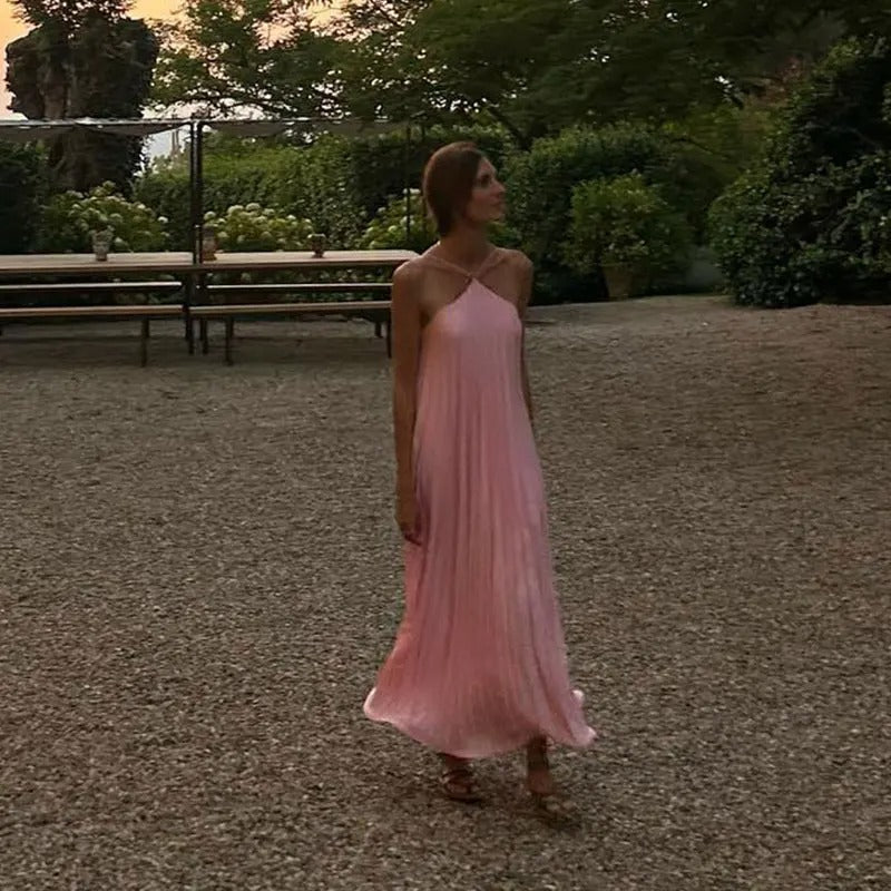 Levoire | Robe Halter Plissée Luxe Rosa