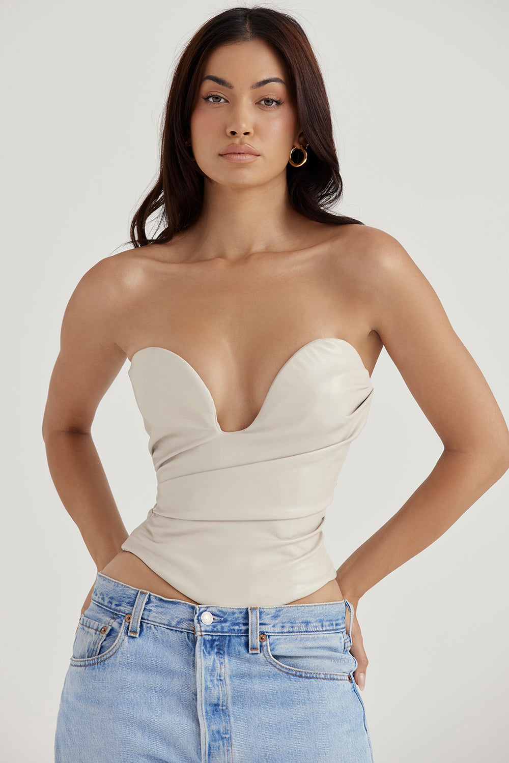 Levoire | Luxe Végétalien Cuir Corset Haut Beige