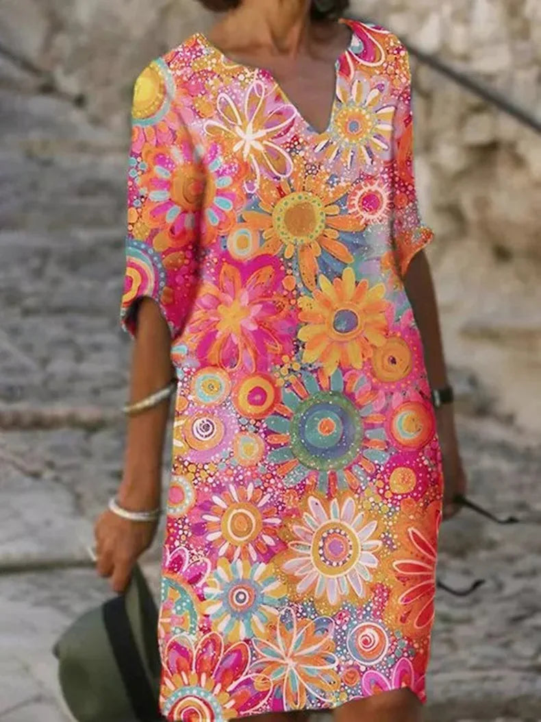 Levoire | Robe à imprimé floral avec décolleté en V Rose