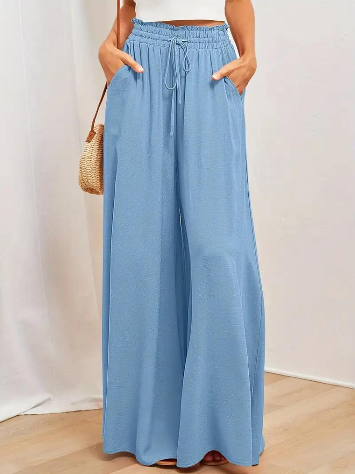 Levoire | Pantalon En Lin Femmes Décontracté Taille Haute Pantalon Pour L'Été Bleu clair