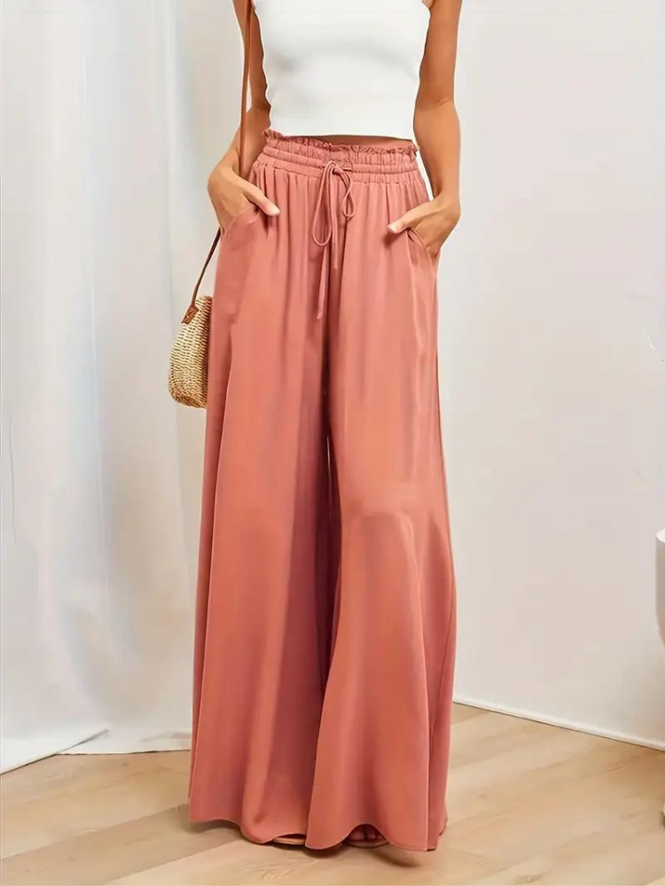 Levoire | Pantalon En Lin Femmes Décontracté Taille Haute Pantalon Pour L'Été Orange-Rouge