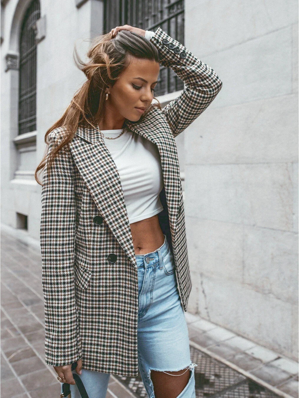 Levoire | Blazer Long Carreauté Pour Femmes
