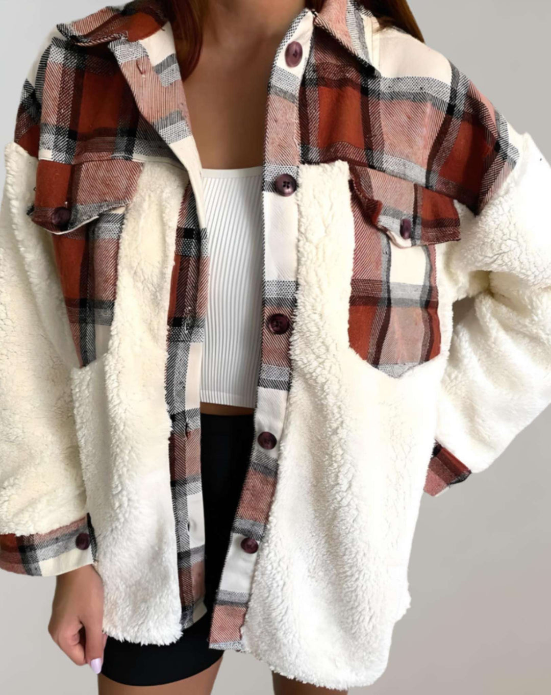 Levoire | Veste En Polaire À Manches Longues À Carreaux Avec Boutons Et Poches Braun