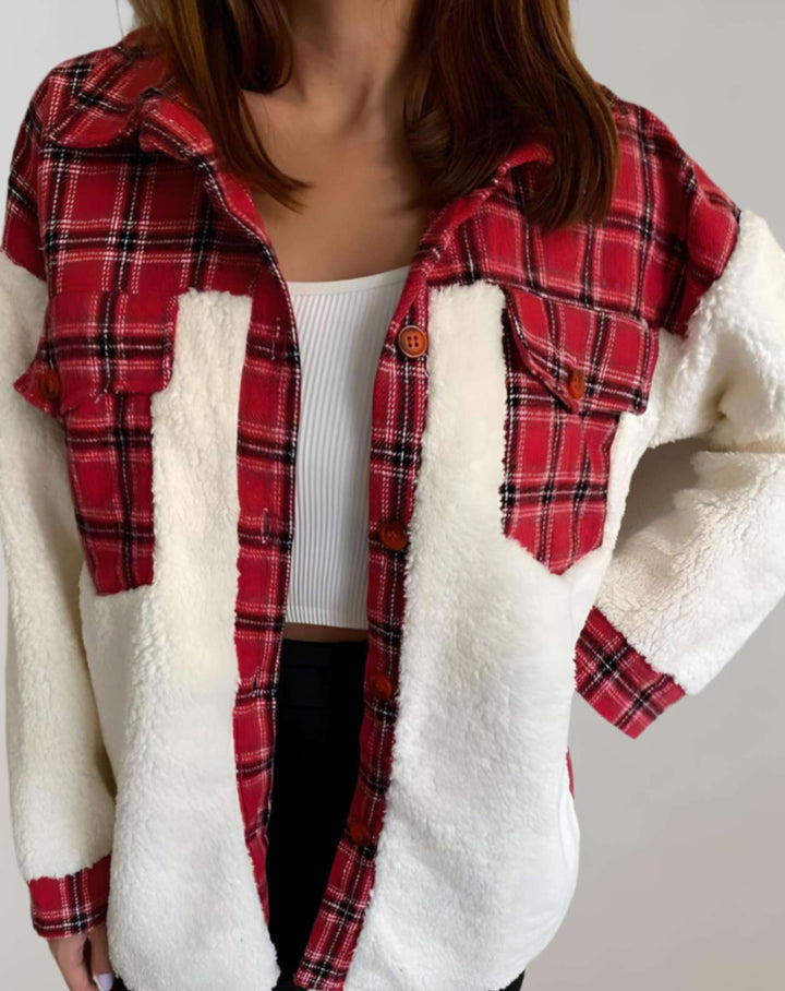 Levoire | Veste En Polaire À Manches Longues À Carreaux Avec Boutons Et Poches Rot