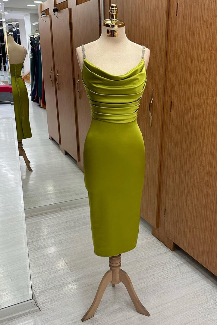 Levoire | Robe Midi à Col Châle Verte Vert olive Satin