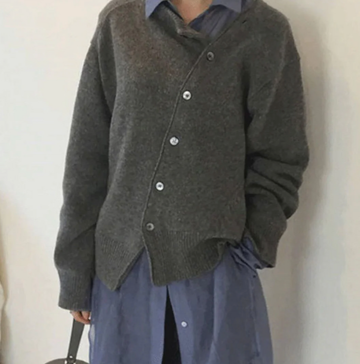 Levoire | Cardigan En Cachemire Doux Avec Fermeture À Boutons Asymétriques Gris