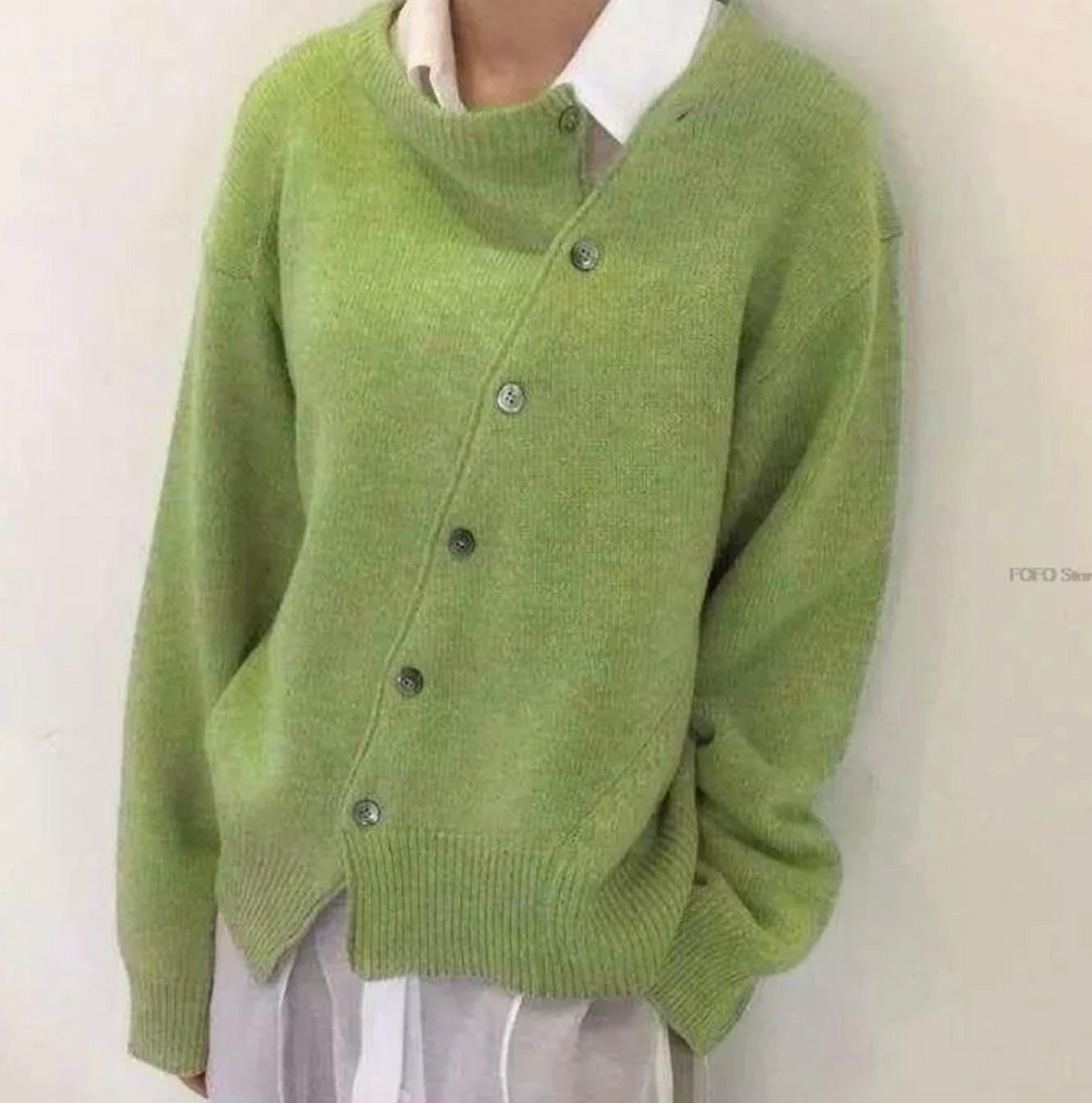 Levoire | Cardigan En Cachemire Doux Avec Fermeture À Boutons Asymétriques Vert