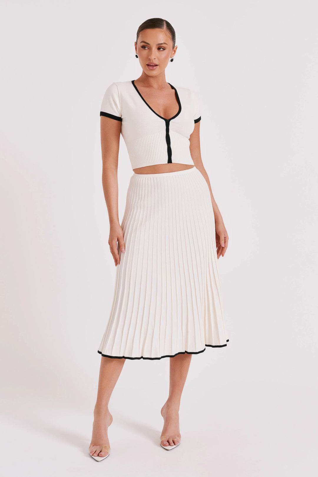 Levoire | V-Top & Jupe Plissée Longue Satz Blanc