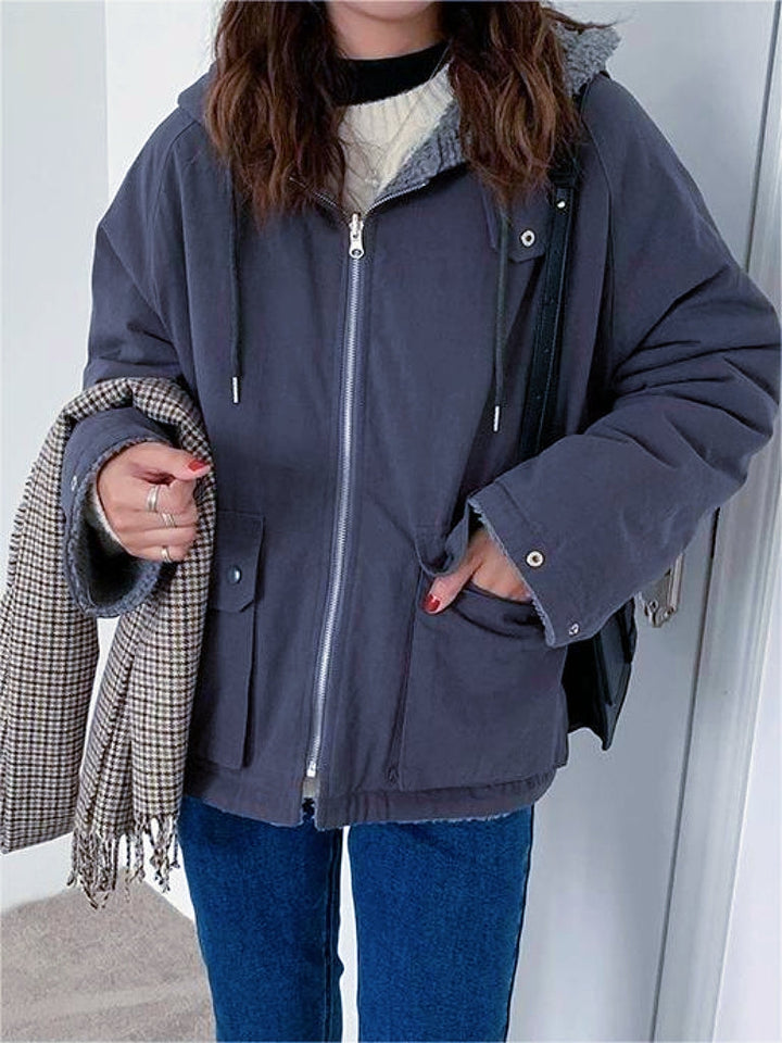 Levoire | Manteau Élégant Grande Taille Avec Capuche Épaisse Pour Femmes Bleu