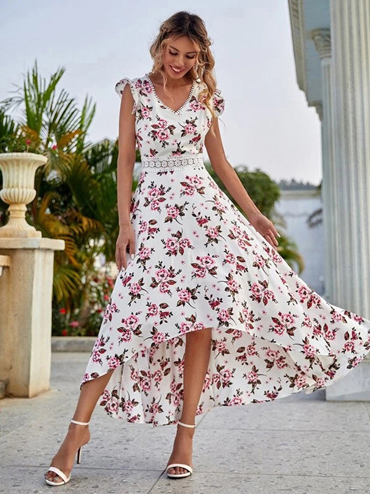 Levoire | Robe Fleurie Asymétrique Élégante Avec Dentelle