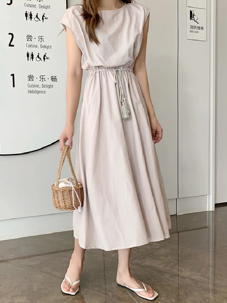 Levoire | Robe Midi Avec Franges Et Nœuds Beige clair