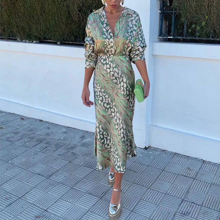Levoire | Robe Midi Imprimée Satinée À Manches Longues Pour Femmes