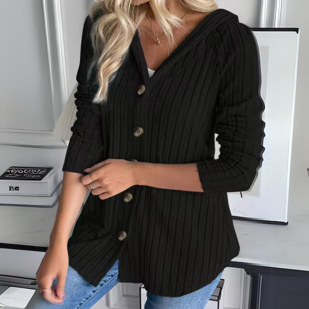 Levoire | Long Knitted Hooded Jacket With Warm Sleeves And Buttons Noir