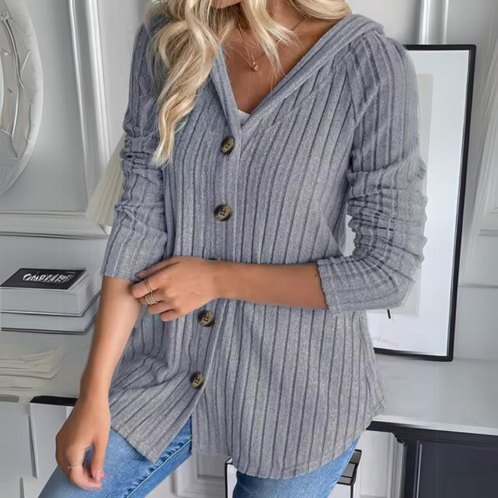 Levoire | Sweat à capuche tricoté à manches longues avec boutons Gris