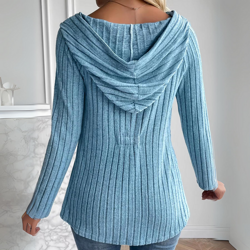 Levoire | Long Knitted Hooded Jacket With Warm Sleeves And Buttons
