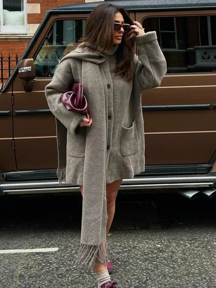 Levoire | Écharpe Veste Femme Avec Grande Taille Modèle Simple Boutonnage Et Longueur Genou