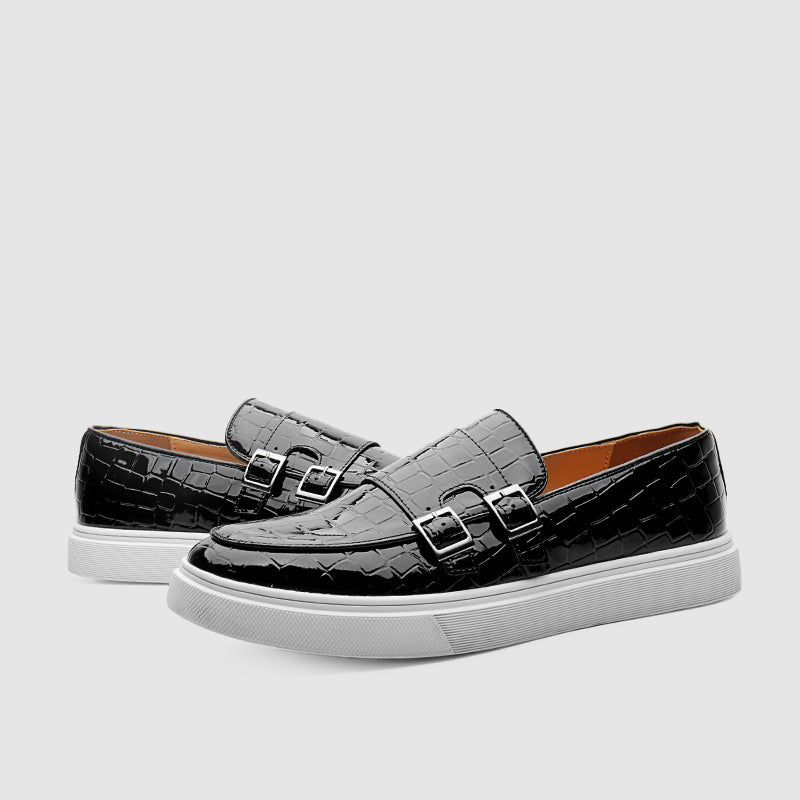 Levoire | Mocassins Double Boucle Tendance Sur Semelle Blanche Noir