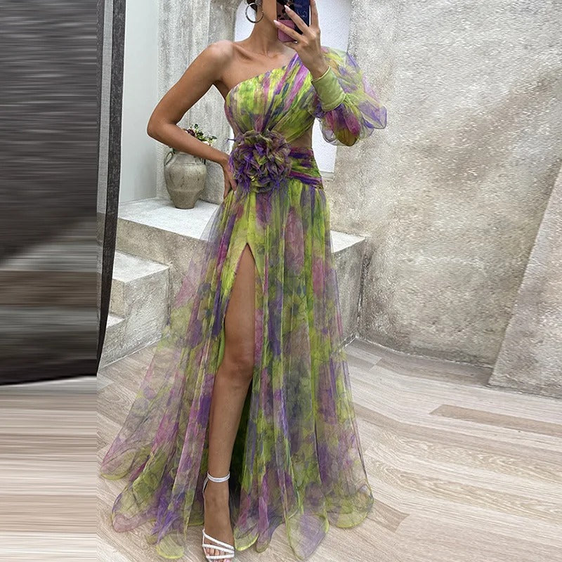 Levoire | Robe De Soirée Sans Épaules Pour Femmes Avec Imprimé Vert