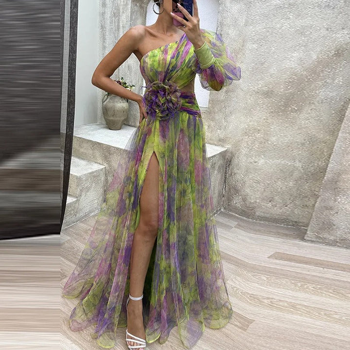 Levoire | Robe De Soirée Sans Épaules Pour Femmes Avec Imprimé Vert