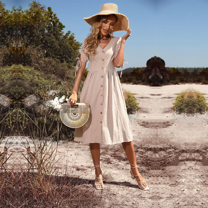 Levoire | Robe Bouton Élégante À Manches Courtes