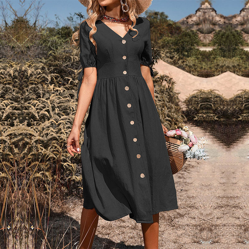 Levoire | Robe Bouton Élégante À Manches Courtes