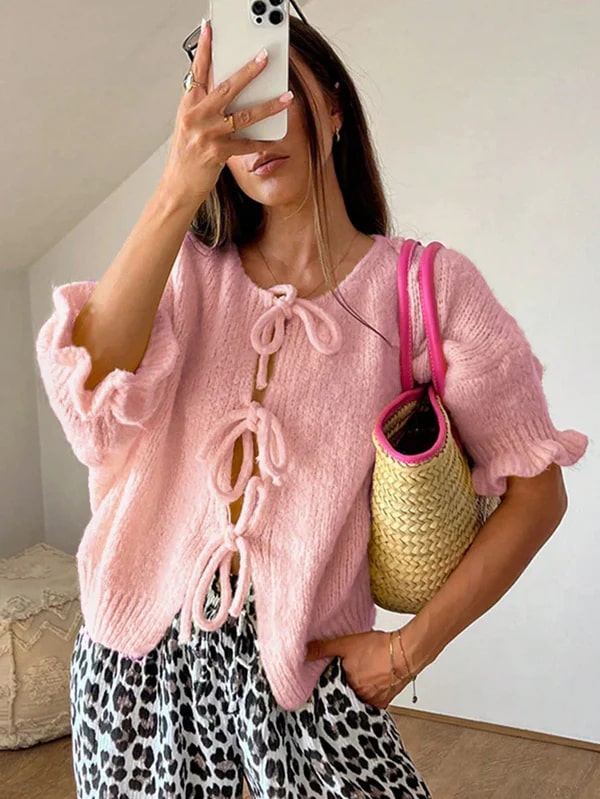 Levoire | Pulls Pour Femmes Élégants Avec Des Détails En Nœud Et Des Manches Flatteuses Rosa