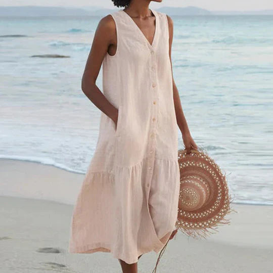 Levoire | Rose Pâle Robe En Lin Kaki