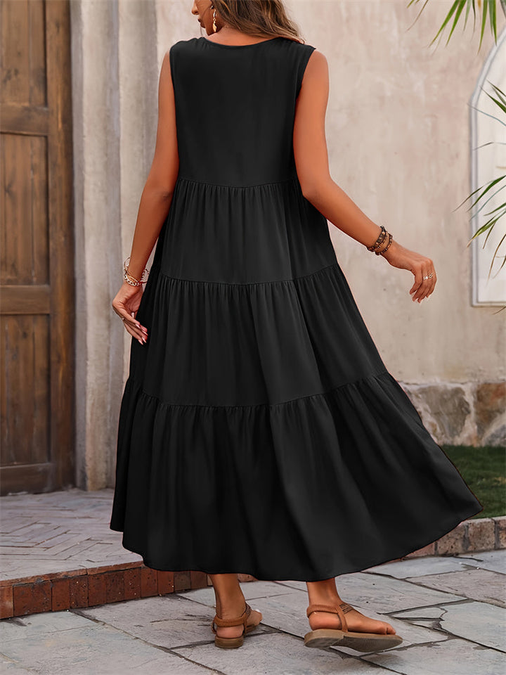 Levoire | Robe Maxi Décontractée D'Été Avec Décolleté En V Et Volants