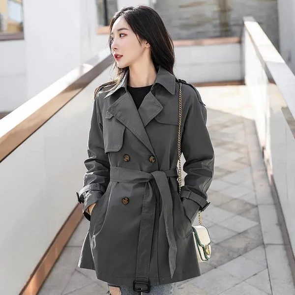 Levoire | Trench-Coat Court Classique Pour Femmes Gris foncé