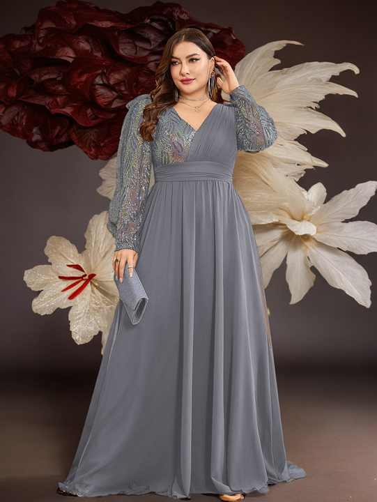 Levoire | Robes Maxi Élégantes Robe De Soirée À Manches Longues Gris