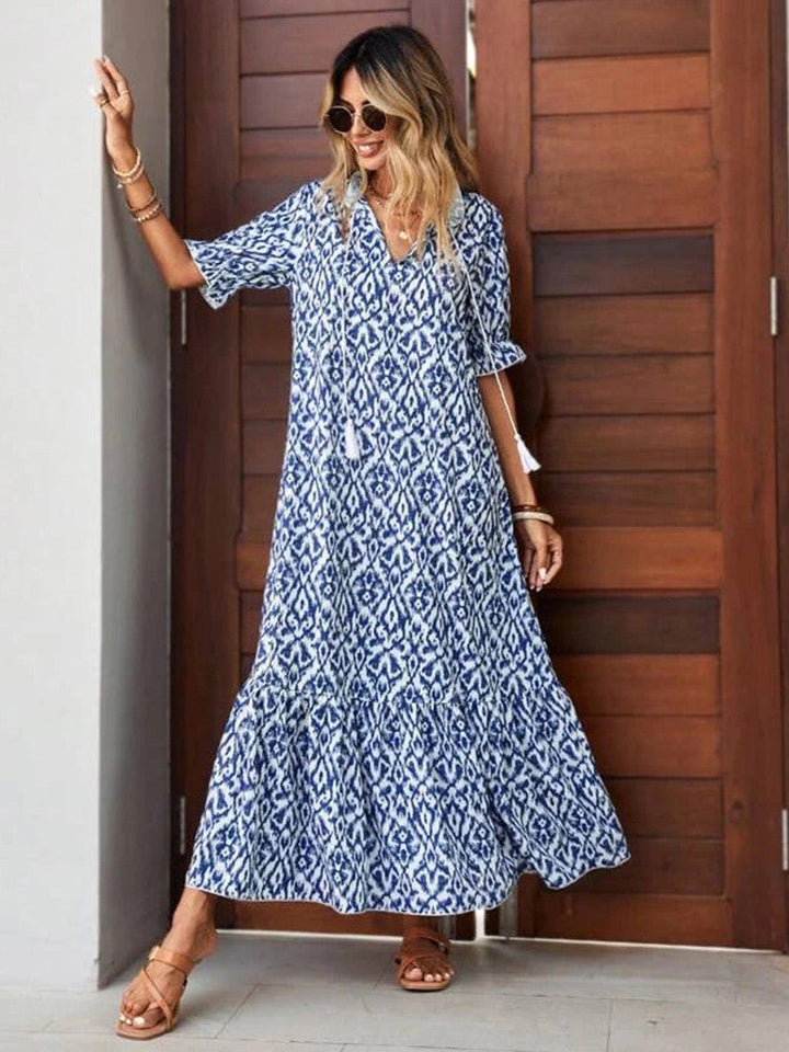 Levoire | Robe Maxi Boho Avec Décolleté En V Et Design Fluide Bleu