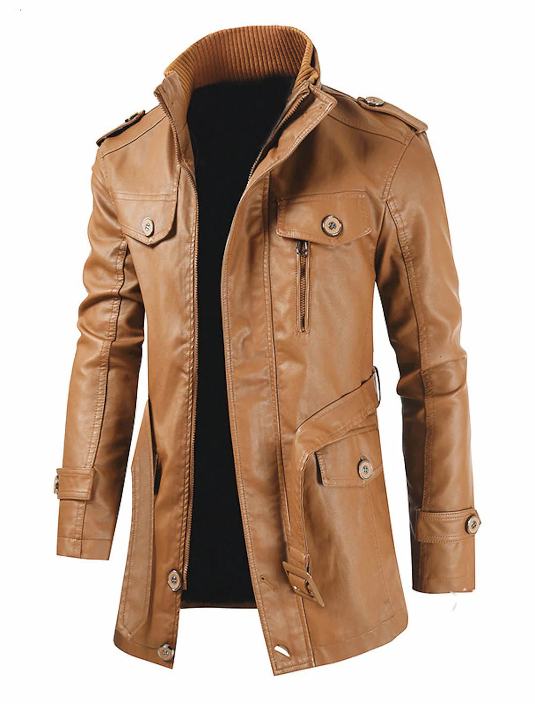 Levoire | Manteau En Cuir Plus Long Pour Hommes Braun