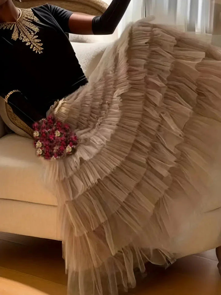 Levoire | Jupe À Volants Long Tulle Jupe Tendance Khaki