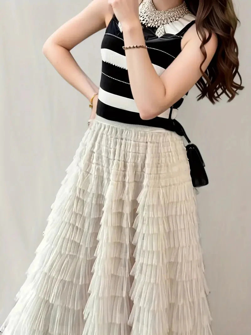 Levoire | Jupe À Volants Long Tulle Jupe Tendance Abricot