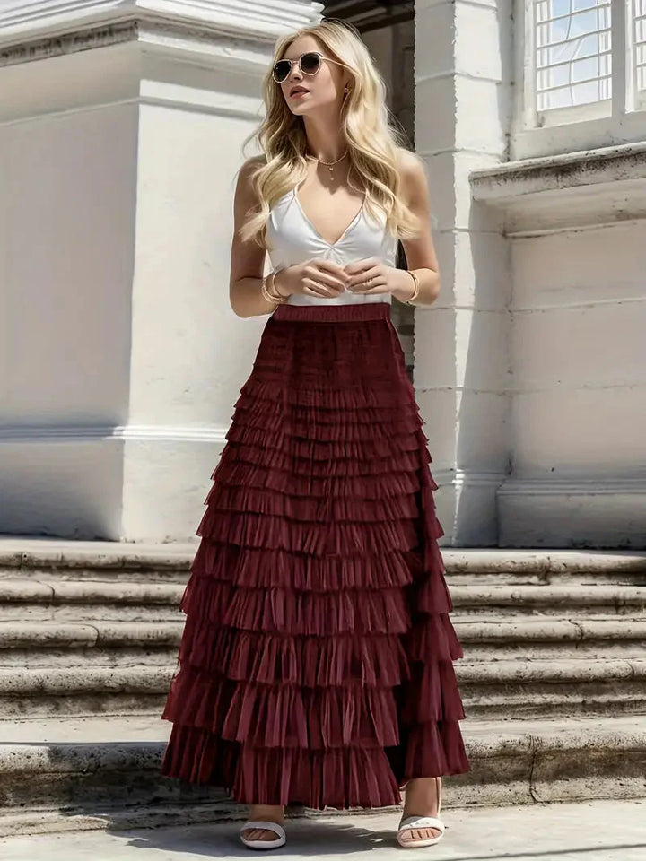 Levoire | Jupe À Volants Long Tulle Jupe Tendance Bourgogne