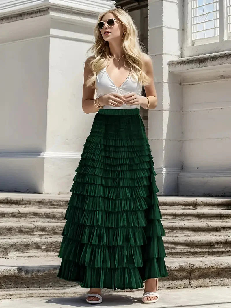 Levoire | Jupe À Volants Long Tulle Jupe Tendance Vert foncé