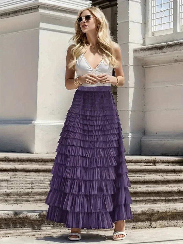 Levoire | Jupe À Volants Long Tulle Jupe Tendance Violet