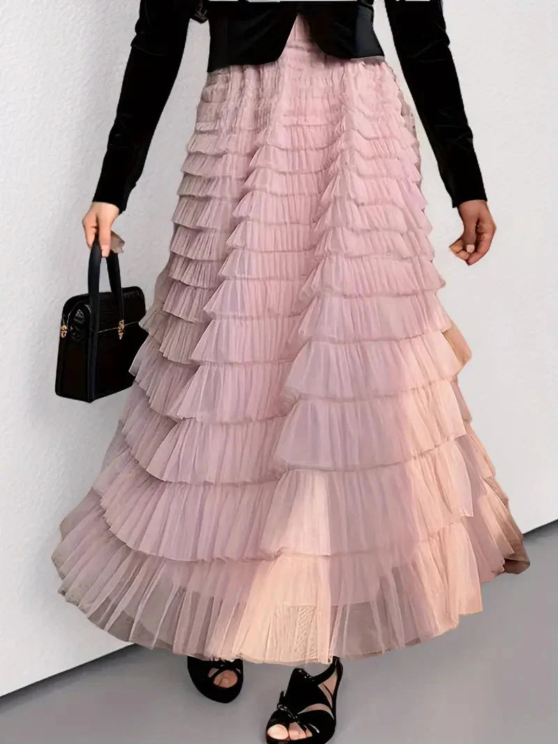 Levoire | Jupe À Volants Long Tulle Jupe Tendance Rose