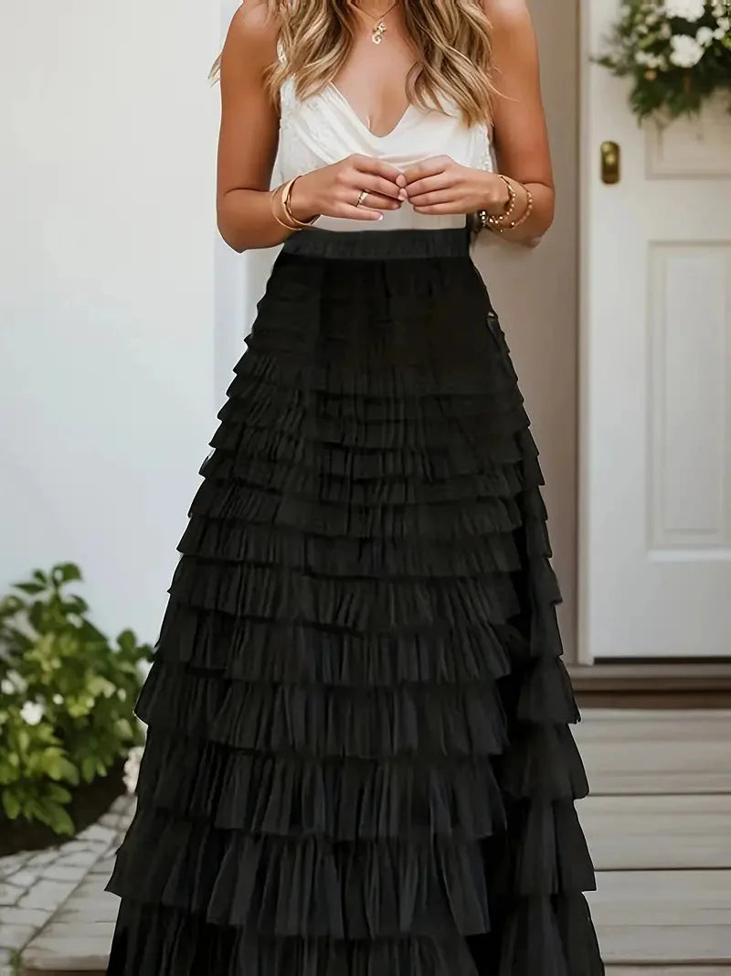 Levoire | Jupe À Volants Long Tulle Jupe Tendance Noir