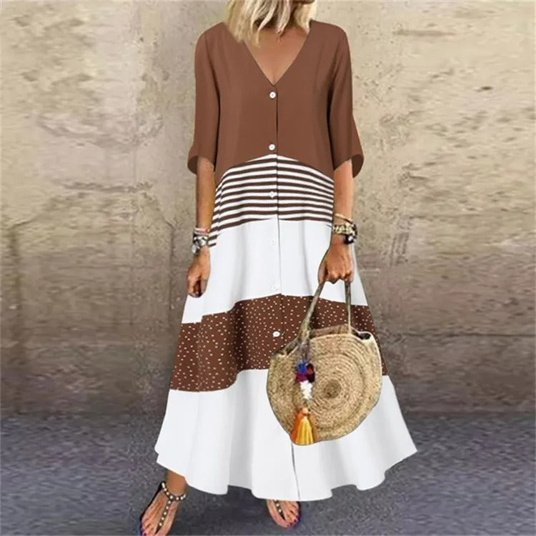 Levoire | Robe Rayée Avec Fermeture À Boutons Pour Femmes Braun