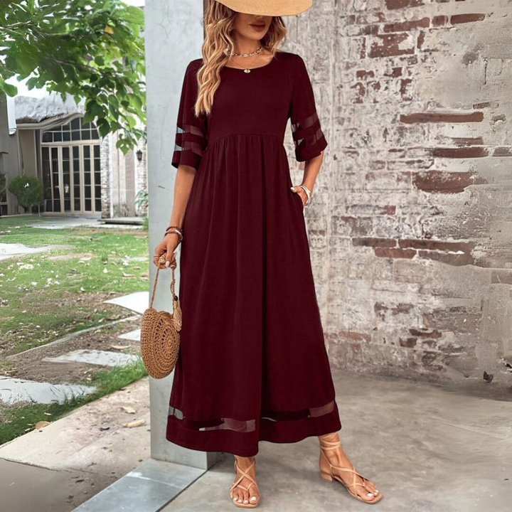 Levoire | Robe À Manches Mi-Longues Avec Poches Robe En A Robe Élégante Maron