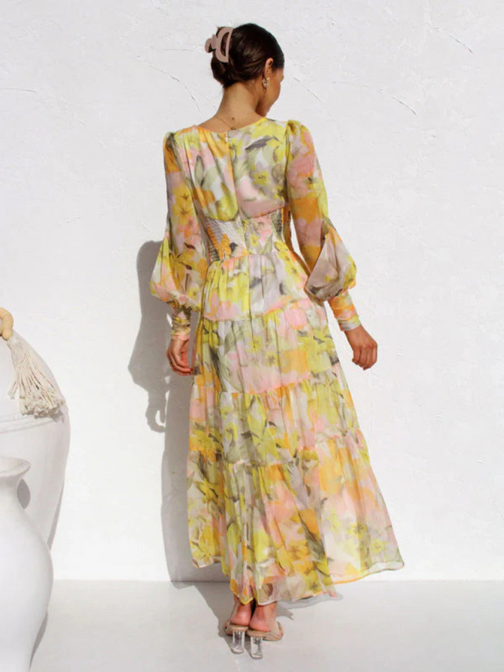 Levoire | Robe Manches Longues Col V Robe Fluide Robe À Fleurs