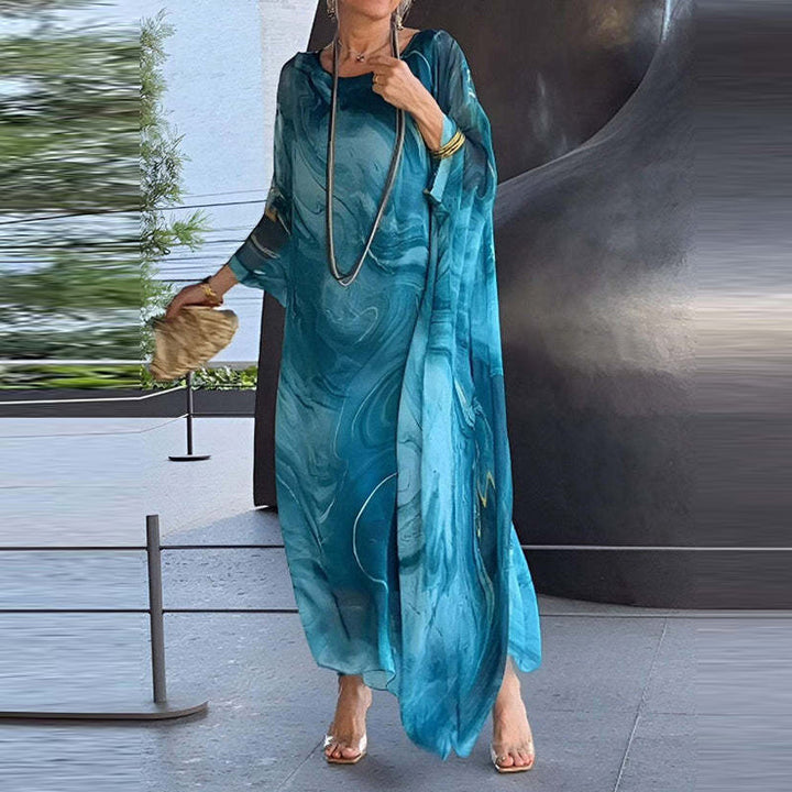Levoire | Robe À Manches Longues En Impression Marbre Modèle Décontracté Bleu