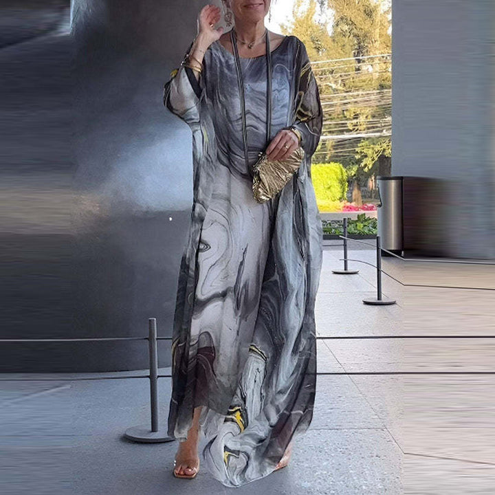 Levoire | Robe À Manches Longues En Impression Marbre Modèle Décontracté Gris