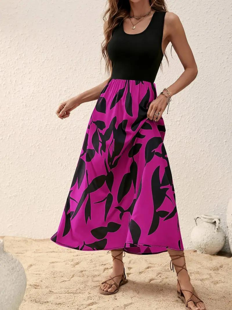 Levoire | Robe, Sans Manches, Col Rond, Robe D'Été, Robe De Soleil Rose Foncé